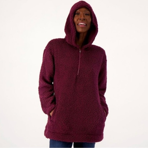 Koolaburra by UGG Women's Top Sz XS Brushed Back Sherpa Hoodie Red A544816 - Picture 1 of 11